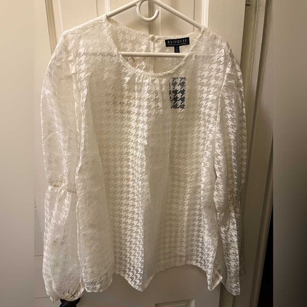 Eloquii White Houndstooth Burnout Blouse NWT